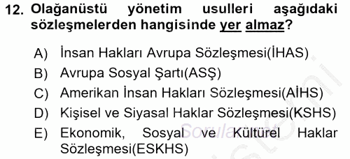 İnsan Hakları Ve Kamu Özgürlükleri 2016 - 2017 Ara Sınavı 12.Soru