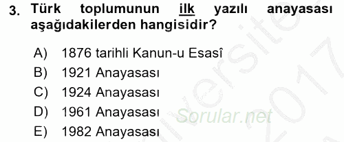 İnsan Hakları Ve Kamu Özgürlükleri 2016 - 2017 Ara Sınavı 3.Soru