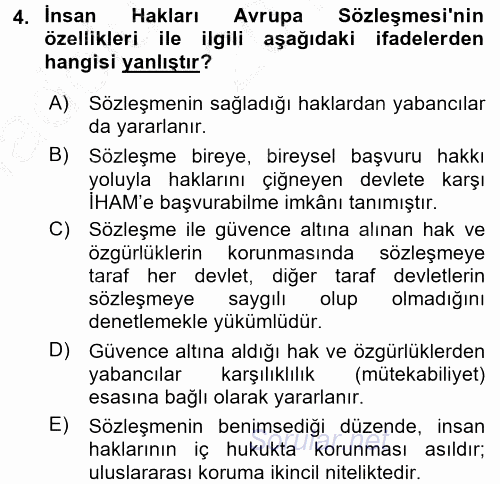 İnsan Hakları Ve Kamu Özgürlükleri 2016 - 2017 Ara Sınavı 4.Soru