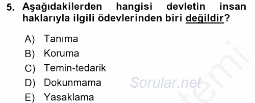 İnsan Hakları Ve Kamu Özgürlükleri 2016 - 2017 Ara Sınavı 5.Soru