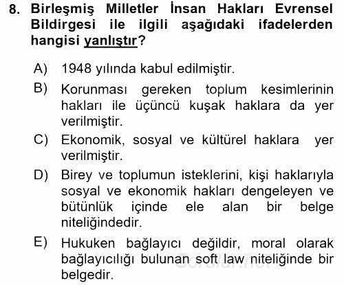 İnsan Hakları Ve Kamu Özgürlükleri 2016 - 2017 Ara Sınavı 8.Soru