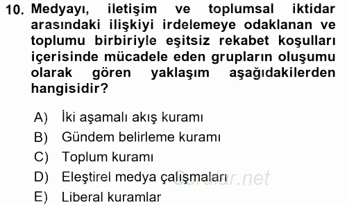 Medya ve İletişim 2015 - 2016 Tek Ders Sınavı 10.Soru
