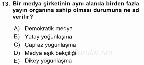 Medya ve İletişim 2015 - 2016 Tek Ders Sınavı 13.Soru