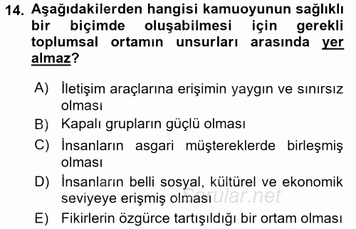 Medya ve İletişim 2015 - 2016 Tek Ders Sınavı 14.Soru