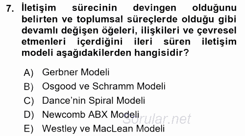 Medya ve İletişim 2015 - 2016 Tek Ders Sınavı 7.Soru