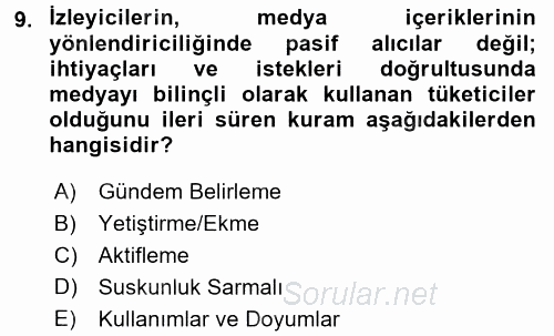 Medya ve İletişim 2015 - 2016 Tek Ders Sınavı 9.Soru
