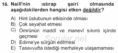 XVII. Yüzyıl Türk Edebiyatı 2012 - 2013 Ara Sınavı 16.Soru