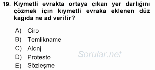 Ticaret Hukuku 2017 - 2018 3 Ders Sınavı 19.Soru