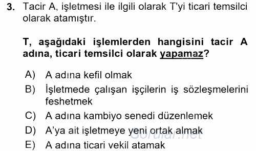 Ticaret Hukuku 2017 - 2018 3 Ders Sınavı 3.Soru