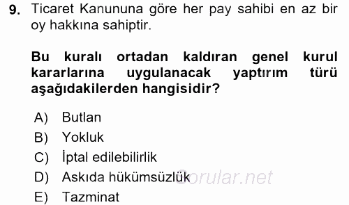 Ticaret Hukuku 2017 - 2018 3 Ders Sınavı 9.Soru