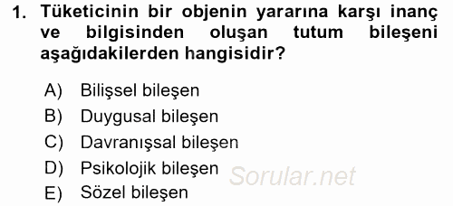 Tüketim Bilinci ve Bilinçli Tüketici 2016 - 2017 Dönem Sonu Sınavı 1.Soru