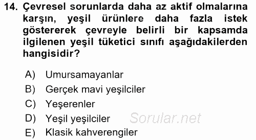 Tüketim Bilinci ve Bilinçli Tüketici 2016 - 2017 Dönem Sonu Sınavı 14.Soru