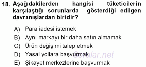 Tüketim Bilinci ve Bilinçli Tüketici 2016 - 2017 Dönem Sonu Sınavı 18.Soru