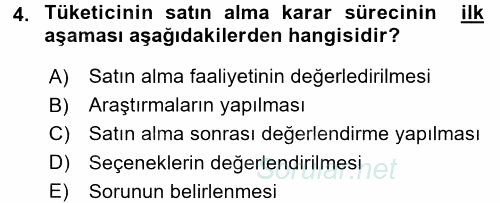 Tüketim Bilinci ve Bilinçli Tüketici 2016 - 2017 Dönem Sonu Sınavı 4.Soru