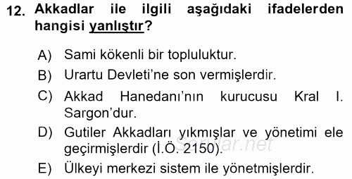 Uygarlık Tarihi 1 2015 - 2016 Ara Sınavı 12.Soru