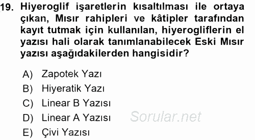 Uygarlık Tarihi 1 2015 - 2016 Ara Sınavı 19.Soru