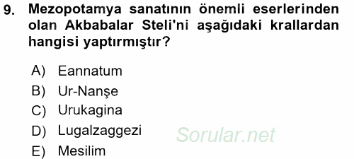 Uygarlık Tarihi 1 2015 - 2016 Ara Sınavı 9.Soru