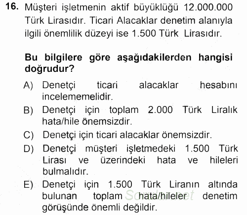 Muhasebe Denetimi 2012 - 2013 Ara Sınavı 16.Soru