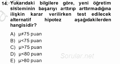 İstatistik 2 2013 - 2014 Ara Sınavı 14.Soru