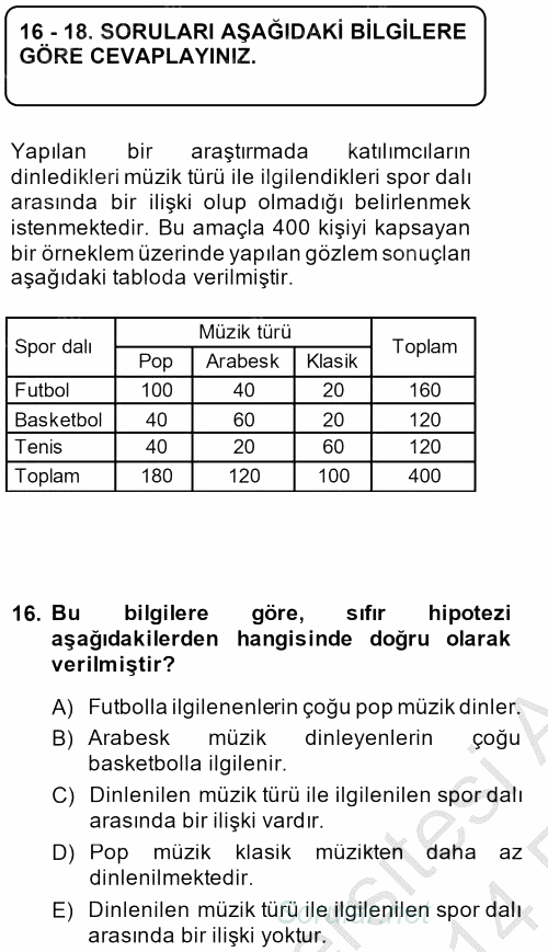 İstatistik 2 2013 - 2014 Ara Sınavı 16.Soru