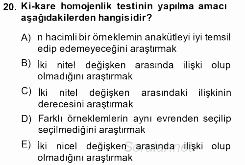 İstatistik 2 2013 - 2014 Ara Sınavı 20.Soru