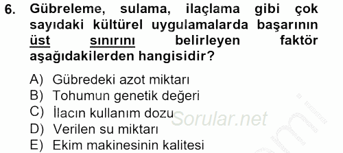 Tarla Bitkileri 1 2012 - 2013 Ara Sınavı 6.Soru