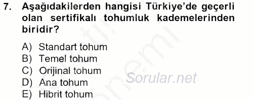 Tarla Bitkileri 1 2012 - 2013 Ara Sınavı 7.Soru