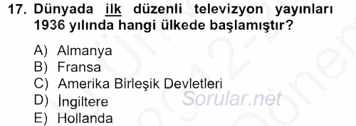 Ev Teknolojisi 2012 - 2013 Dönem Sonu Sınavı 17.Soru