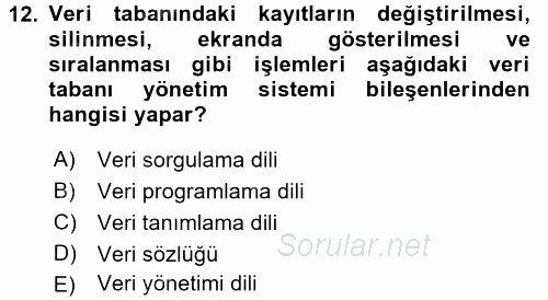 Muhasebede Bilgi Yönetimi 2015 - 2016 Dönem Sonu Sınavı 12.Soru