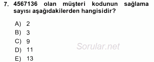 Muhasebede Bilgi Yönetimi 2015 - 2016 Dönem Sonu Sınavı 7.Soru