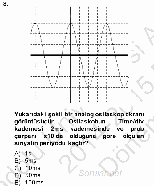 Elektrik Bakım, Arıza Bulma ve Güvenlik 2014 - 2015 Dönem Sonu Sınavı 8.Soru