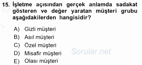 Perakendecilikte Müşteri İlişkileri Yönetimi 2015 - 2016 Dönem Sonu Sınavı 15.Soru