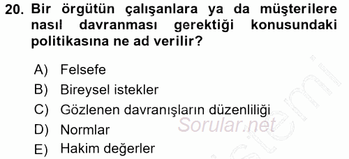 Perakendecilikte Müşteri İlişkileri Yönetimi 2015 - 2016 Dönem Sonu Sınavı 20.Soru