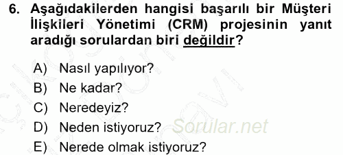 Perakendecilikte Müşteri İlişkileri Yönetimi 2015 - 2016 Dönem Sonu Sınavı 6.Soru