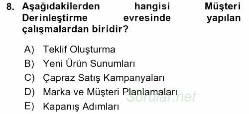 Perakendecilikte Müşteri İlişkileri Yönetimi 2015 - 2016 Dönem Sonu Sınavı 8.Soru