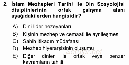 İslam Mezhepleri Tarihi 2016 - 2017 Ara Sınavı 2.Soru