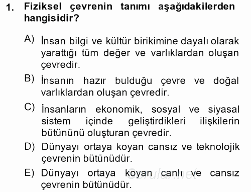 Doğal Kaynaklar ve Çevre Ekonomisi 2014 - 2015 Ara Sınavı 1.Soru