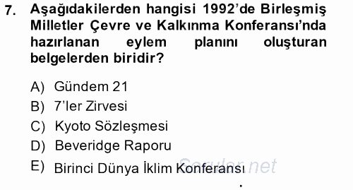 Doğal Kaynaklar ve Çevre Ekonomisi 2014 - 2015 Ara Sınavı 7.Soru