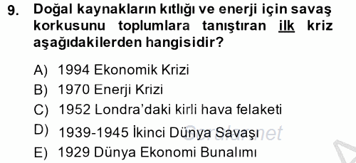 Doğal Kaynaklar ve Çevre Ekonomisi 2014 - 2015 Ara Sınavı 9.Soru