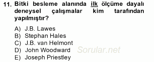 Toprak Bilgisi ve Bitki Besleme 2014 - 2015 Dönem Sonu Sınavı 11.Soru