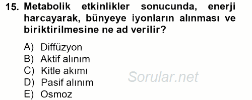 Toprak Bilgisi ve Bitki Besleme 2014 - 2015 Dönem Sonu Sınavı 15.Soru