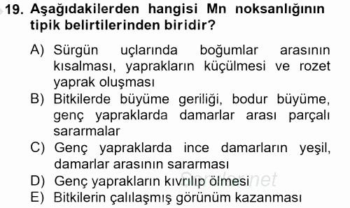 Toprak Bilgisi ve Bitki Besleme 2014 - 2015 Dönem Sonu Sınavı 19.Soru