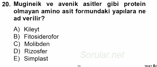 Toprak Bilgisi ve Bitki Besleme 2014 - 2015 Dönem Sonu Sınavı 20.Soru