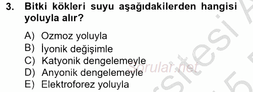 Toprak Bilgisi ve Bitki Besleme 2014 - 2015 Dönem Sonu Sınavı 3.Soru