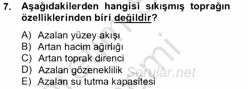 Toprak Bilgisi ve Bitki Besleme 2014 - 2015 Dönem Sonu Sınavı 7.Soru