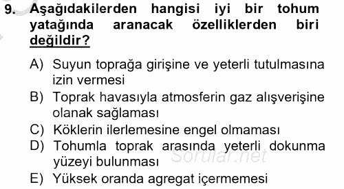 Toprak Bilgisi ve Bitki Besleme 2014 - 2015 Dönem Sonu Sınavı 9.Soru