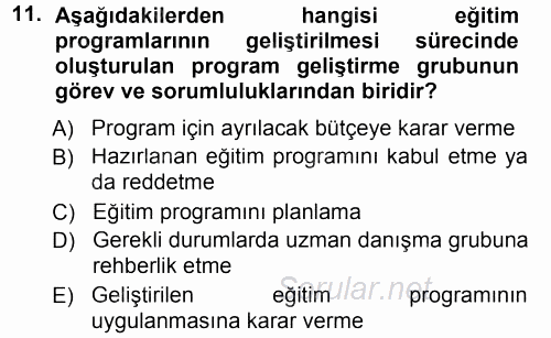 İşletmelerde Eğitim ve Geliştirme 2014 - 2015 Ara Sınavı 11.Soru