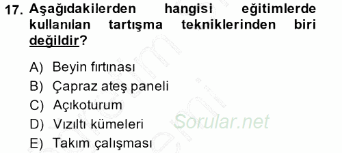 İşletmelerde Eğitim ve Geliştirme 2014 - 2015 Ara Sınavı 17.Soru