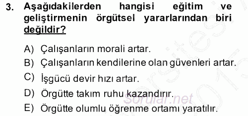 İşletmelerde Eğitim ve Geliştirme 2014 - 2015 Ara Sınavı 3.Soru