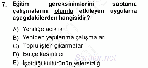 İşletmelerde Eğitim ve Geliştirme 2014 - 2015 Ara Sınavı 7.Soru